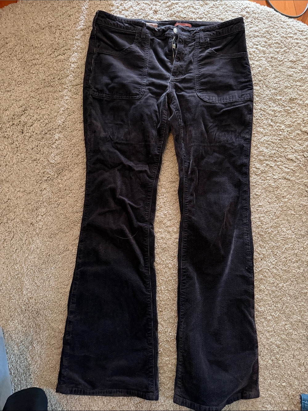 Pilcro Black Corduroy Pants with Pink Leather Logo Tab